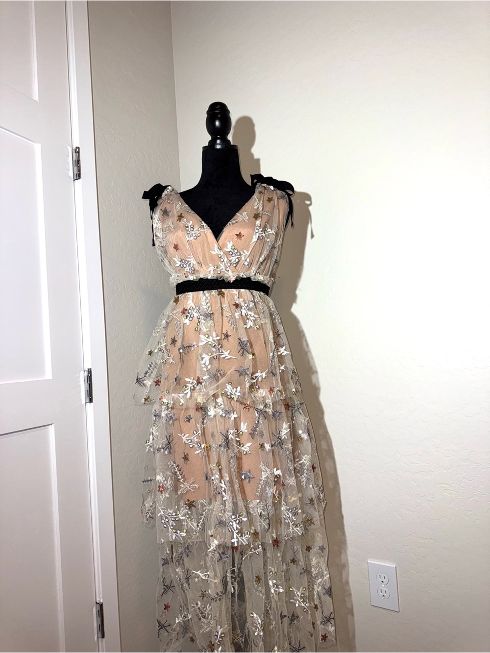 Self Portrait Star Sequin Mesh Midi Dress